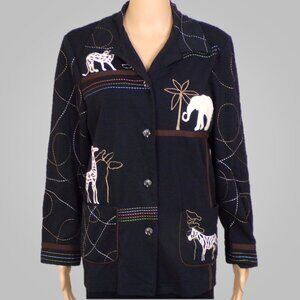 ALLISON DALEY size S shirt jacket black/multicolor embroidery poly/cotton/span